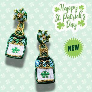 St Patrick's Day Irish Champagne Bottle Beaded Earrings